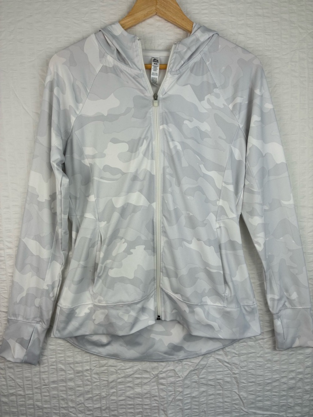 RBX Gray White Camo Zip Up Hoodie Athletic Jacket Size M Lightweight Stretch - Picture 3 of 7